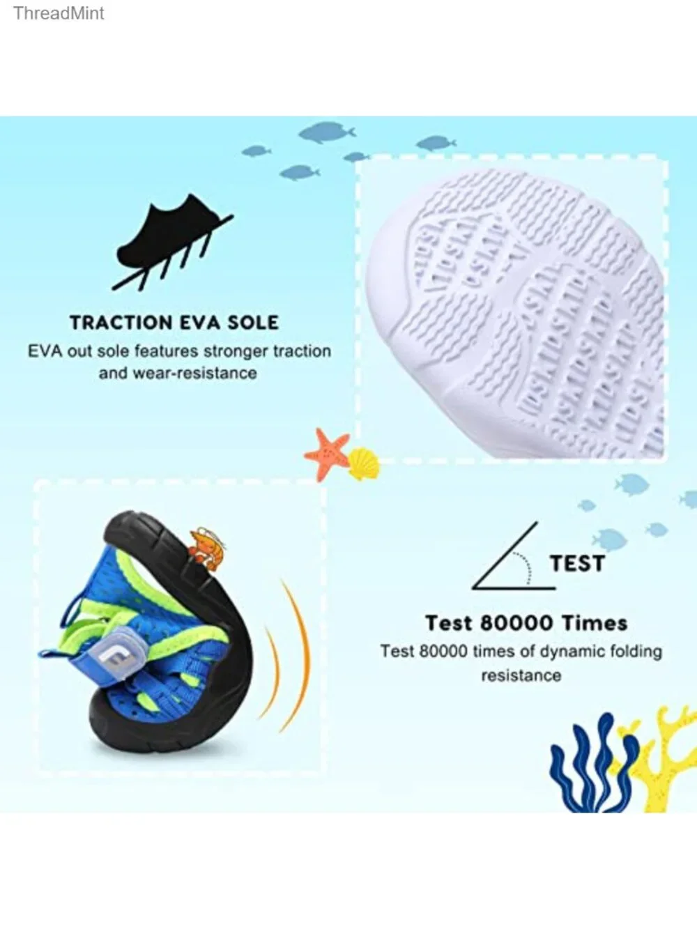 Toddler Boys Girls Quick Dry Water Shoes Non-Slip EVA Sole Hook & Loop